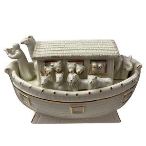 Vintage White and Gold Porcelain Noah’s Art Religious Collectible w/ Animals